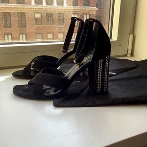 Saint Laurent Black Suede Pumps with Rhinestone Heels - showstoppers!